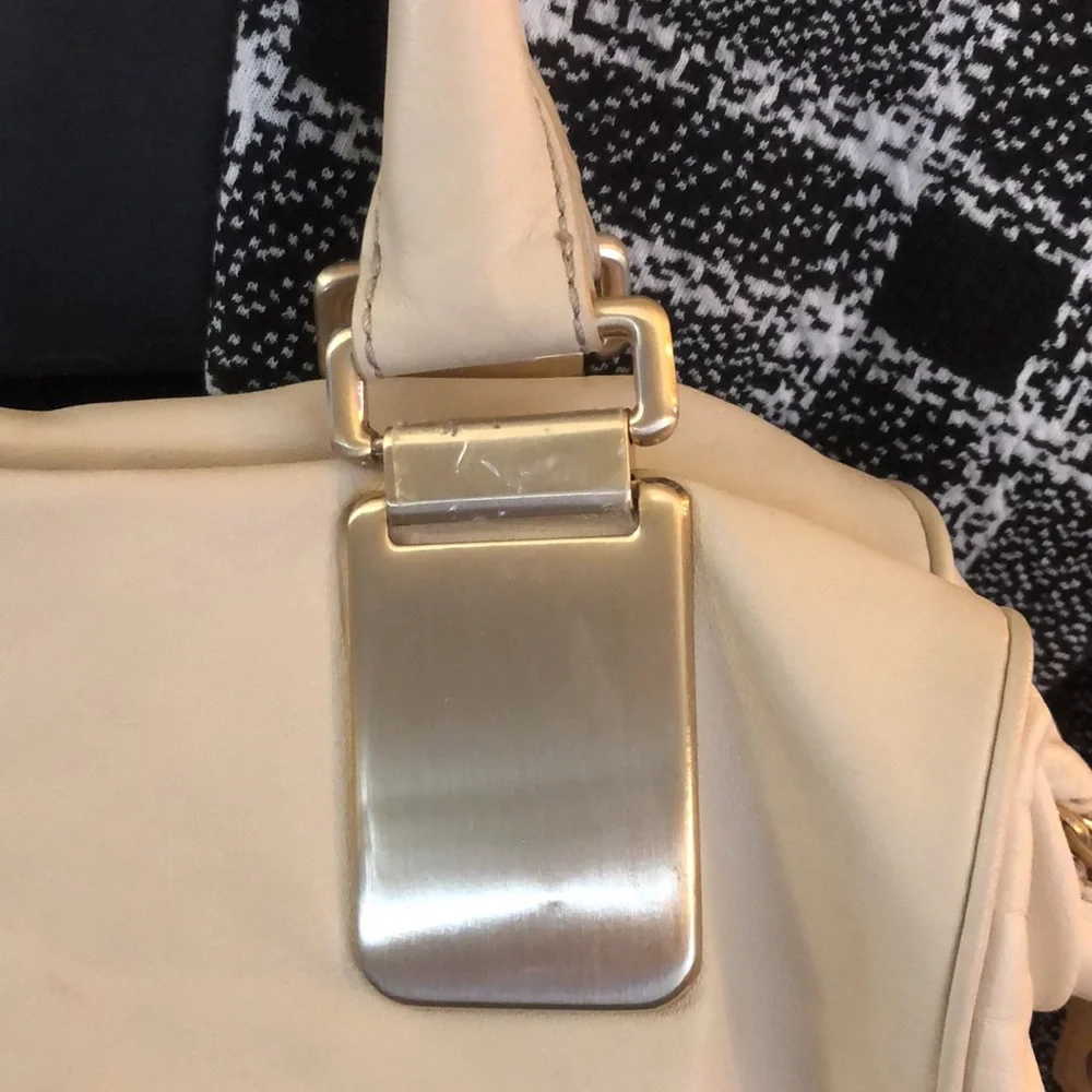 Banana Republic Cream Leather Large Slouchy Hobo Bag with gold colored hardware